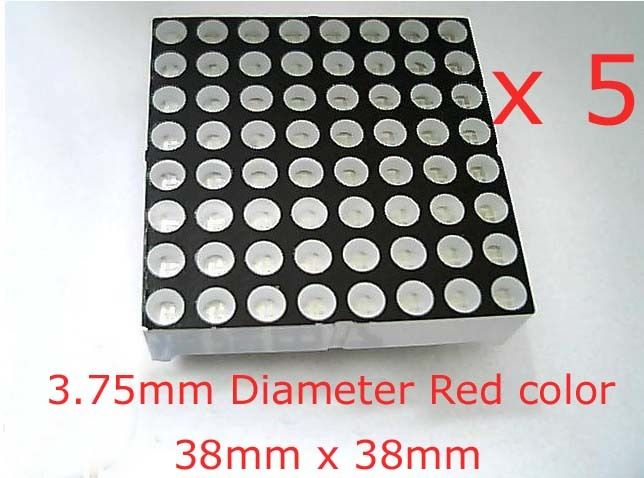 5pcs 8x8 Dot-Matrix 3.75mm Diameter Red LED Display - Click Image to Close