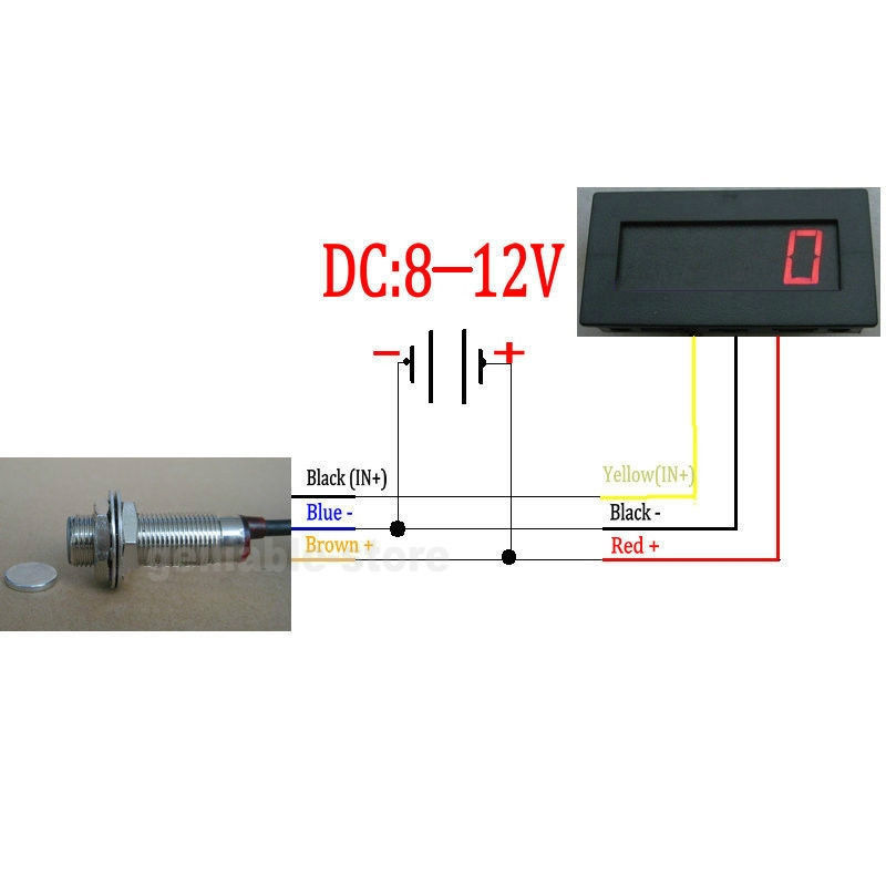 4 Digital Red LED Tachometer RPM Speed Meter + Hall Proximity Sw