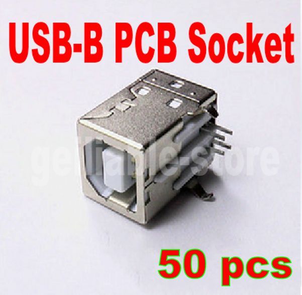 50 pcs USB-B Type Right Angle PCB Socket Female Connector New