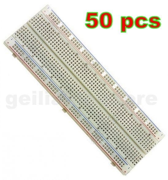 50 pcs Breadboard 830 Point Solderless PCB Bread Board MB 102 Te