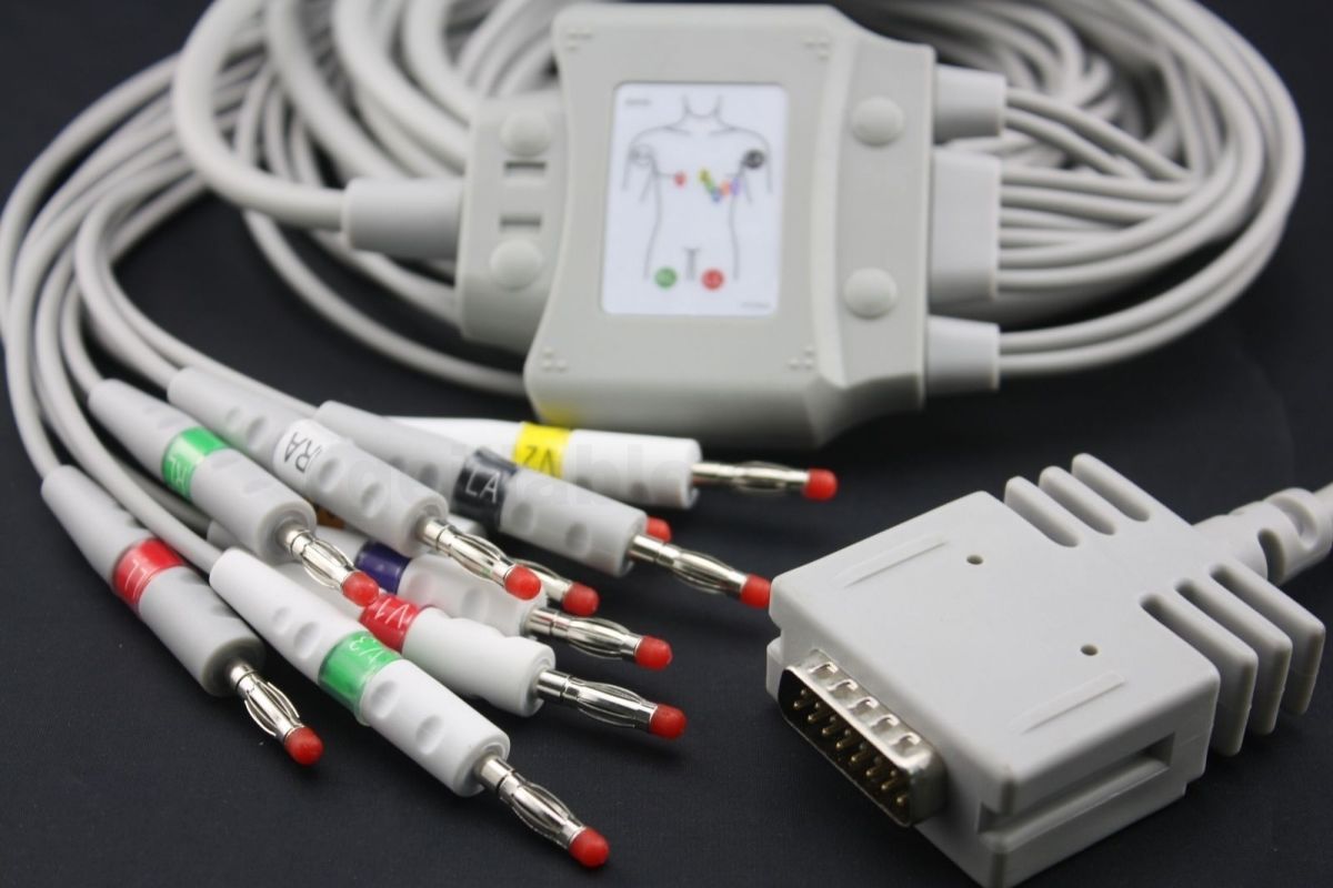 10-Lead Shielded ECG EKG Cable AHA Banana 4.0 Connector EK-10 E3 - Click Image to Close