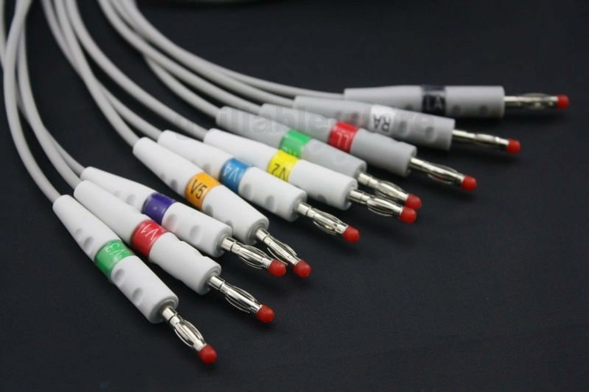 10-Lead Shielded ECG EKG Cable AHA Banana 4.0 Connector EK-10 E3